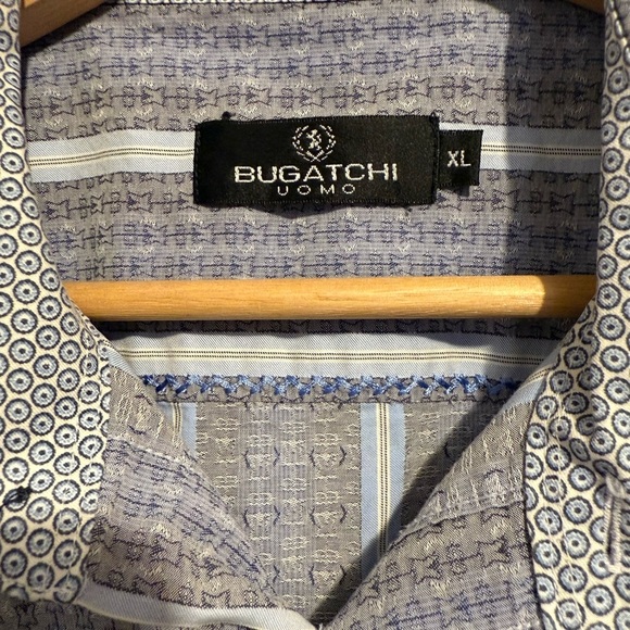 Bugatchi Men's Button Down Dress Shirt Cotton Blue White Striped Textured XL - Picture 7 of 14